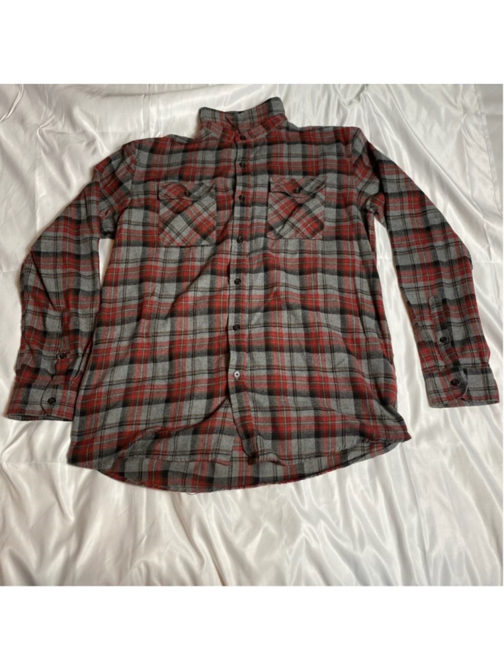 Men's Simply Southern Casual Button Down Shirt L Red Gray Plaid